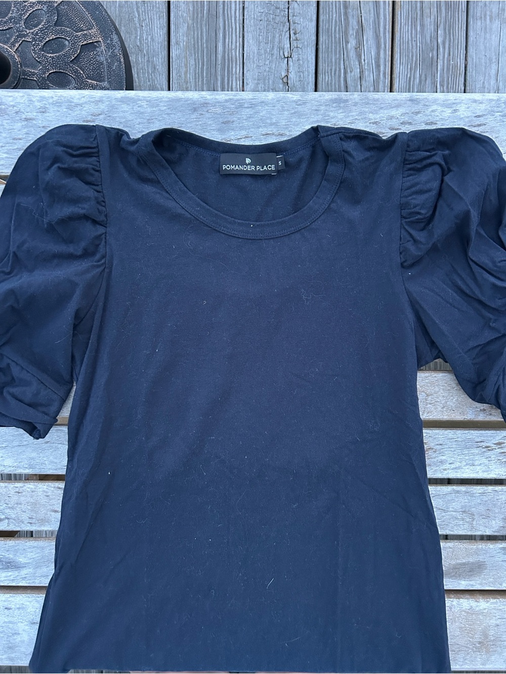 Pomander Place Navy Short Sleeve Tee with Logo Tag